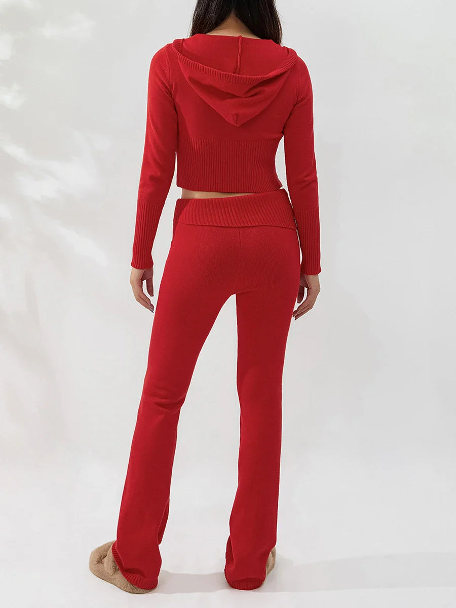 חליפה סרוגה שני חלקים ג'קט ומכנסיים ארוכים - Joanna