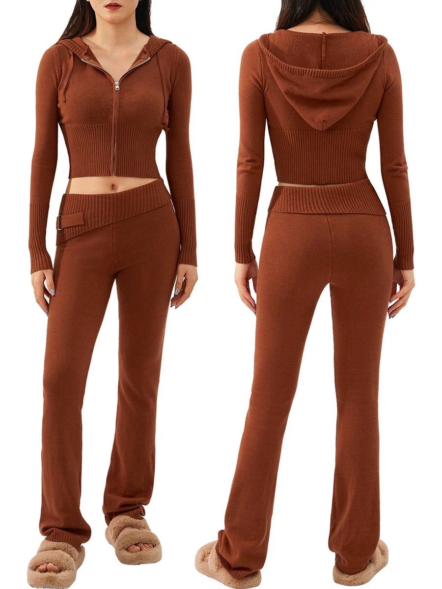 חליפה סרוגה שני חלקים ג'קט ומכנסיים ארוכים - Joanna