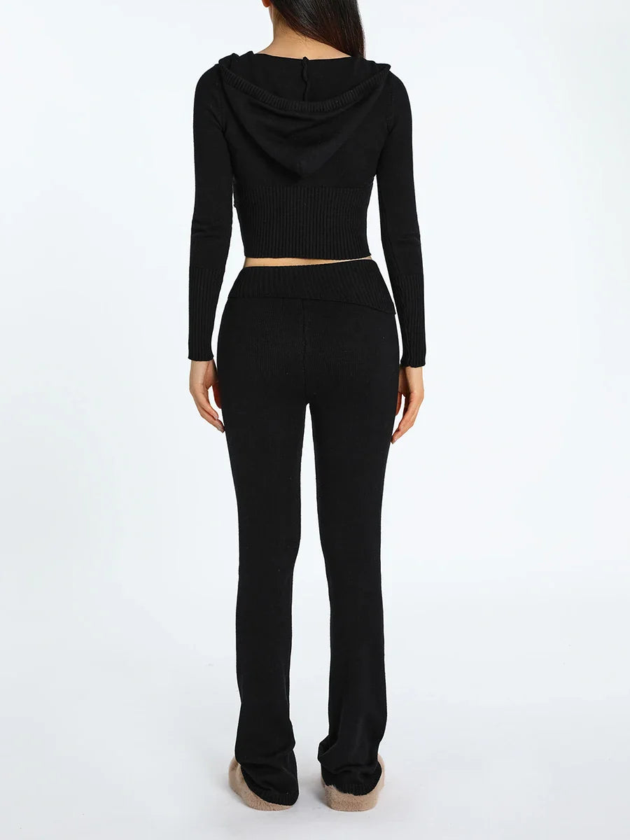 חליפה סרוגה שני חלקים ג'קט ומכנסיים ארוכים - Joanna