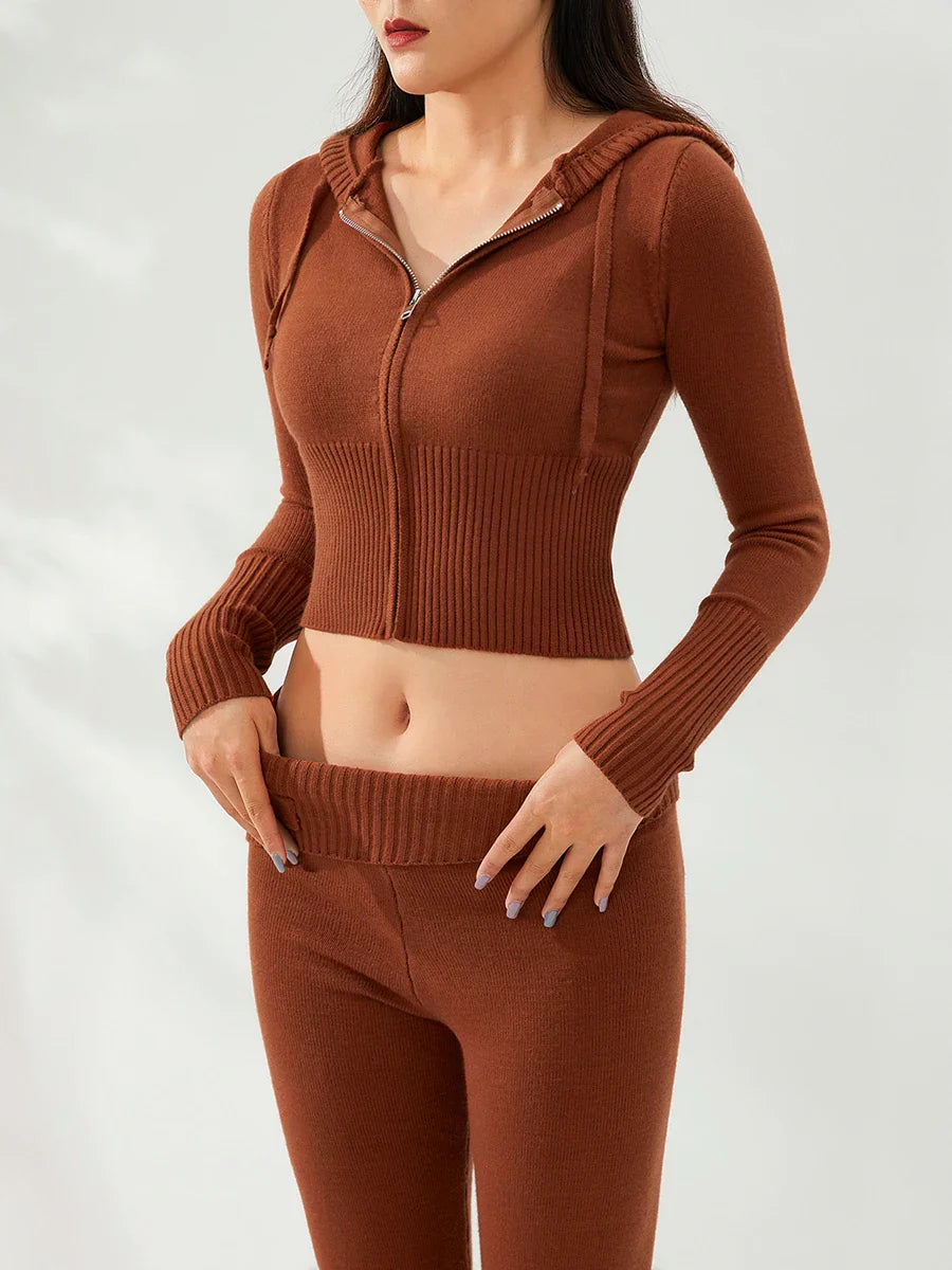 חליפה סרוגה שני חלקים ג'קט ומכנסיים ארוכים - Joanna