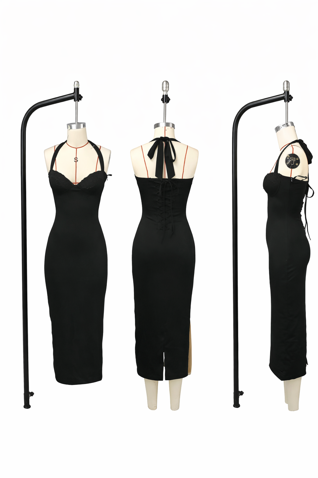 Tight midi dress with lace trim and open back - KYLA