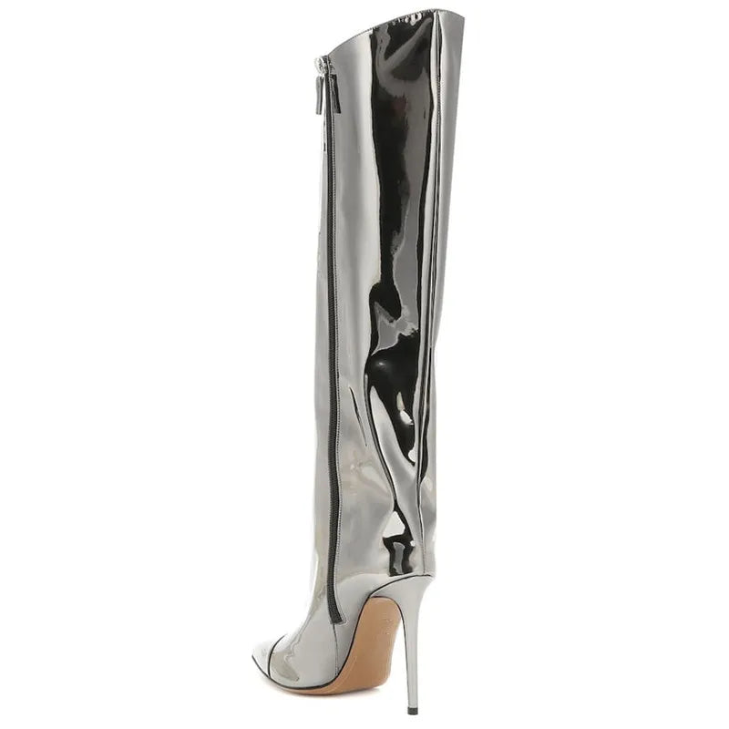 High-heeled pointed-toe boots in shiny leather design - Sloane