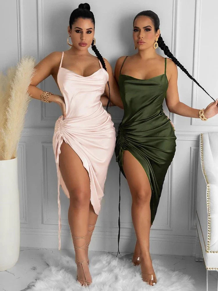 שמלת מידי כיווצים סאטן - ליס