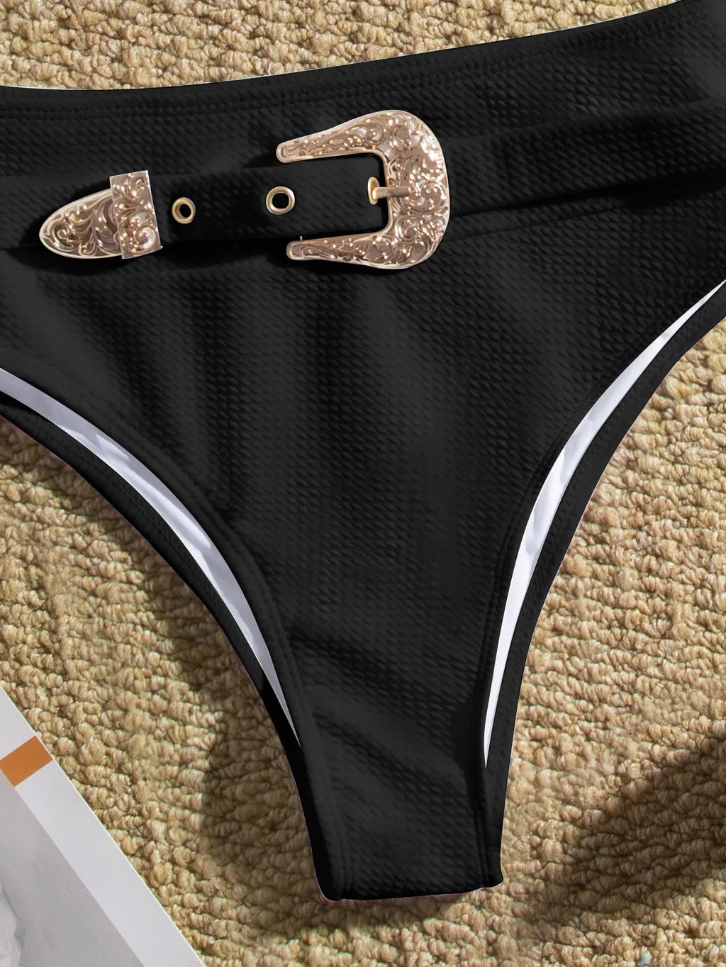 ביקיני בד וופל בעיטור חגורה חזיית פוש אפ - נדיה