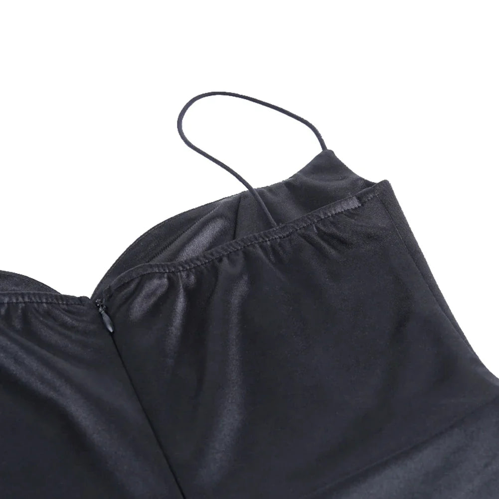 שמלת מידי סאטן אלגנטית בשילוב שסע עמוק - לונאר