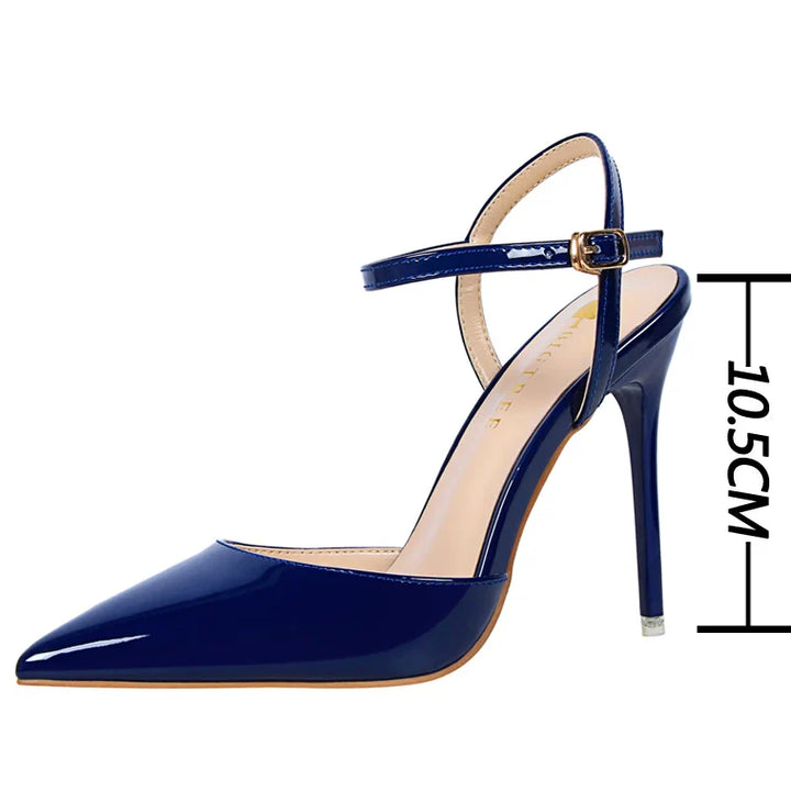 Shiny Pointed Heel Shoes with Buckle Closure - Daniella