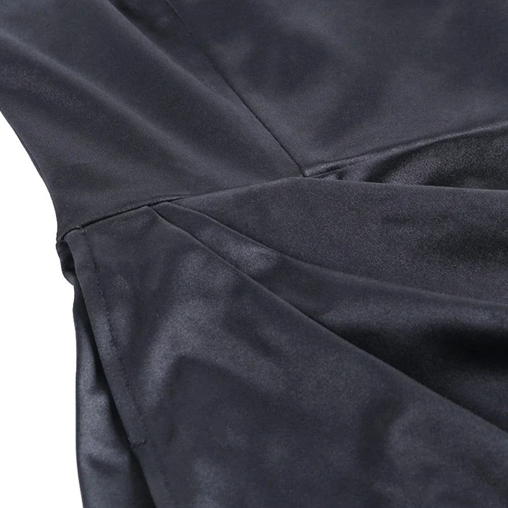 שמלת מידי סאטן אלגנטית בשילוב שסע עמוק - לונאר