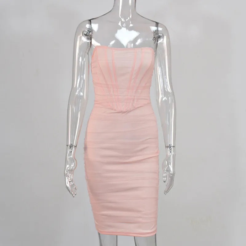 שמלת מידי סטרפלס מחוך שיפון - טולה