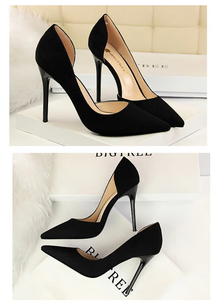 נעלי עקב זמש שפיץ בעיצוב צד פתוח - נלי