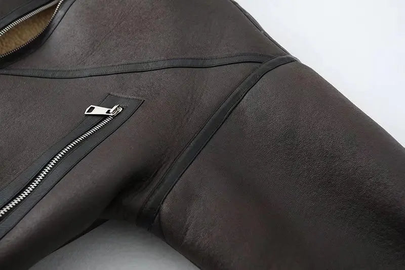 מעיל עור קצר פרווה פנימית - ג'וני