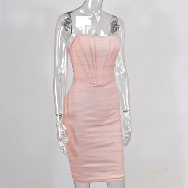 שמלת מידי סטרפלס מחוך שיפון - טולה