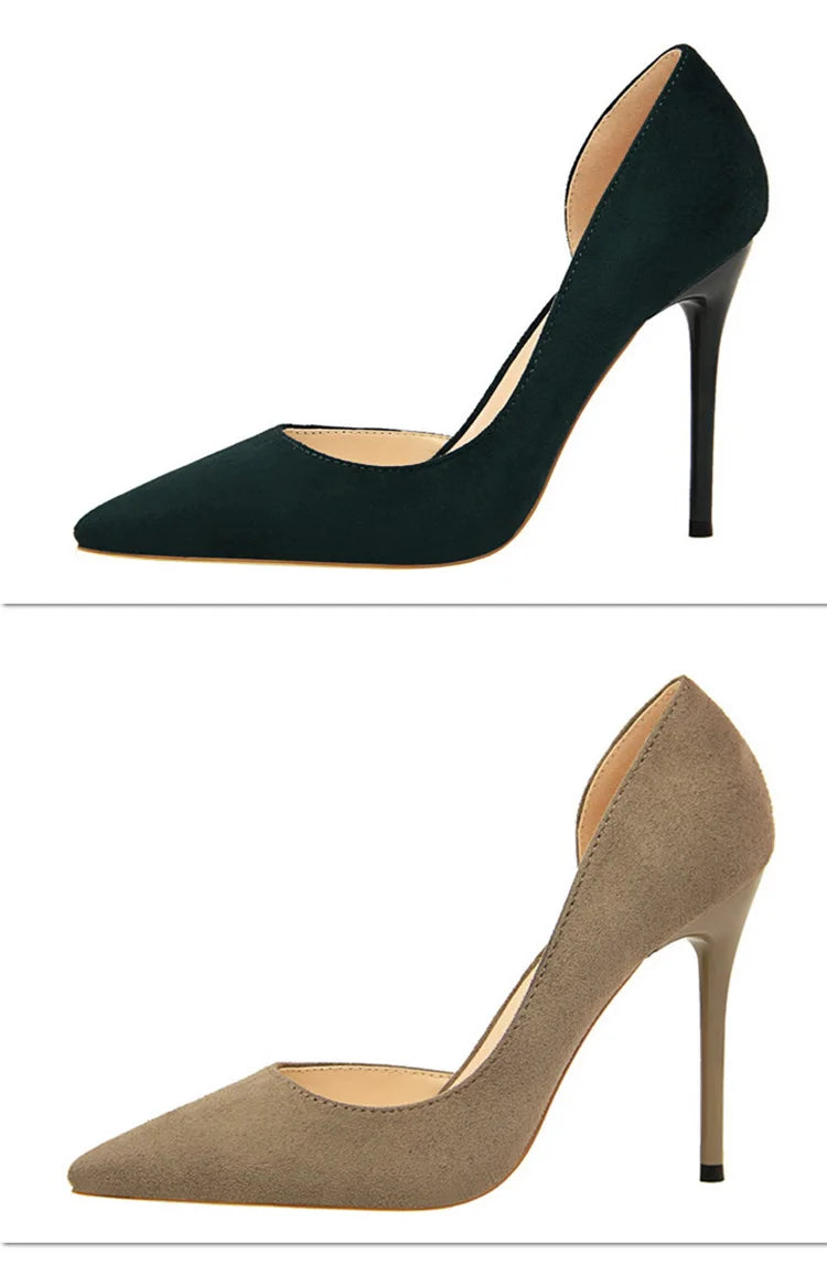 נעלי עקב זמש שפיץ בעיצוב צד פתוח - נלי