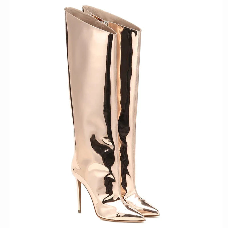 High-heeled pointed-toe boots in shiny leather design - Sloane