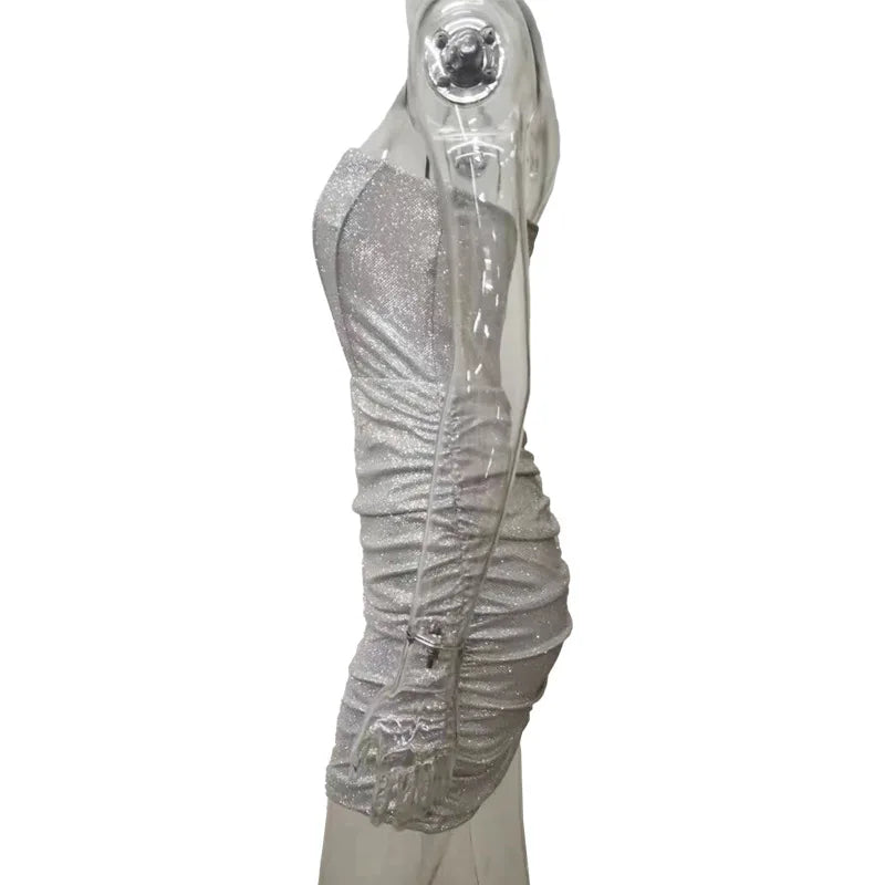 שמלת מיני סטרפלס נצנצים בעיצוב מחוך - Sienna