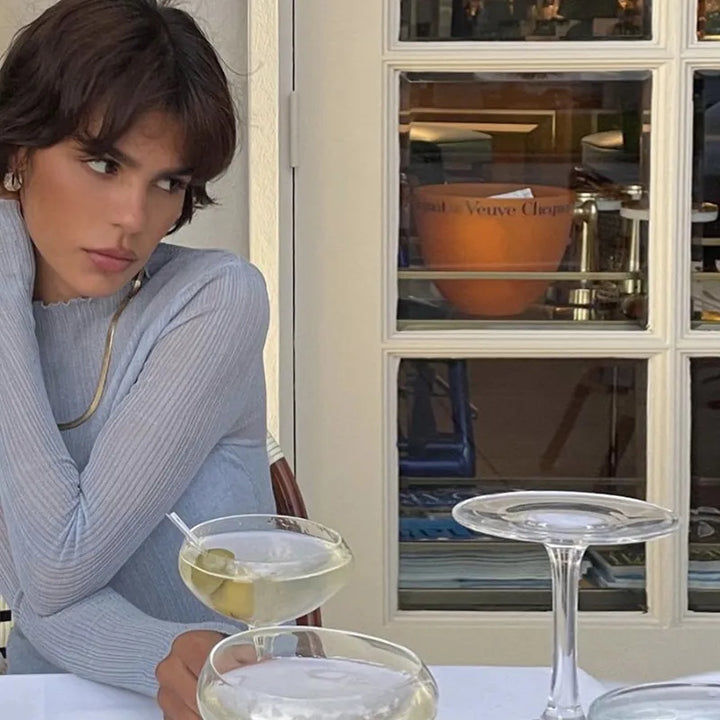Semi-sheer crepe shirt - Sky