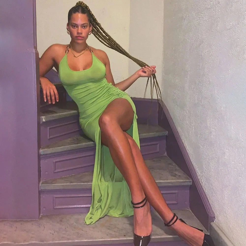 שמלת שסע עמוק כיווצים - הולי