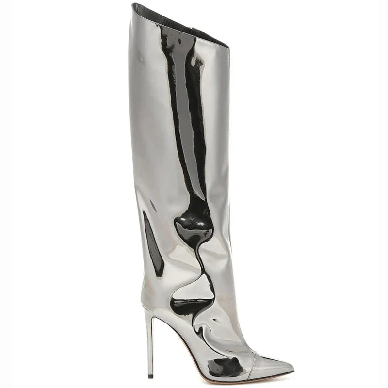 High-heeled pointed-toe boots in shiny leather design - Sloane