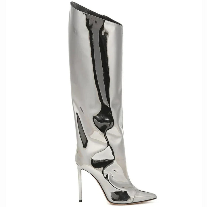High-heeled pointed-toe boots in shiny leather design - Sloane