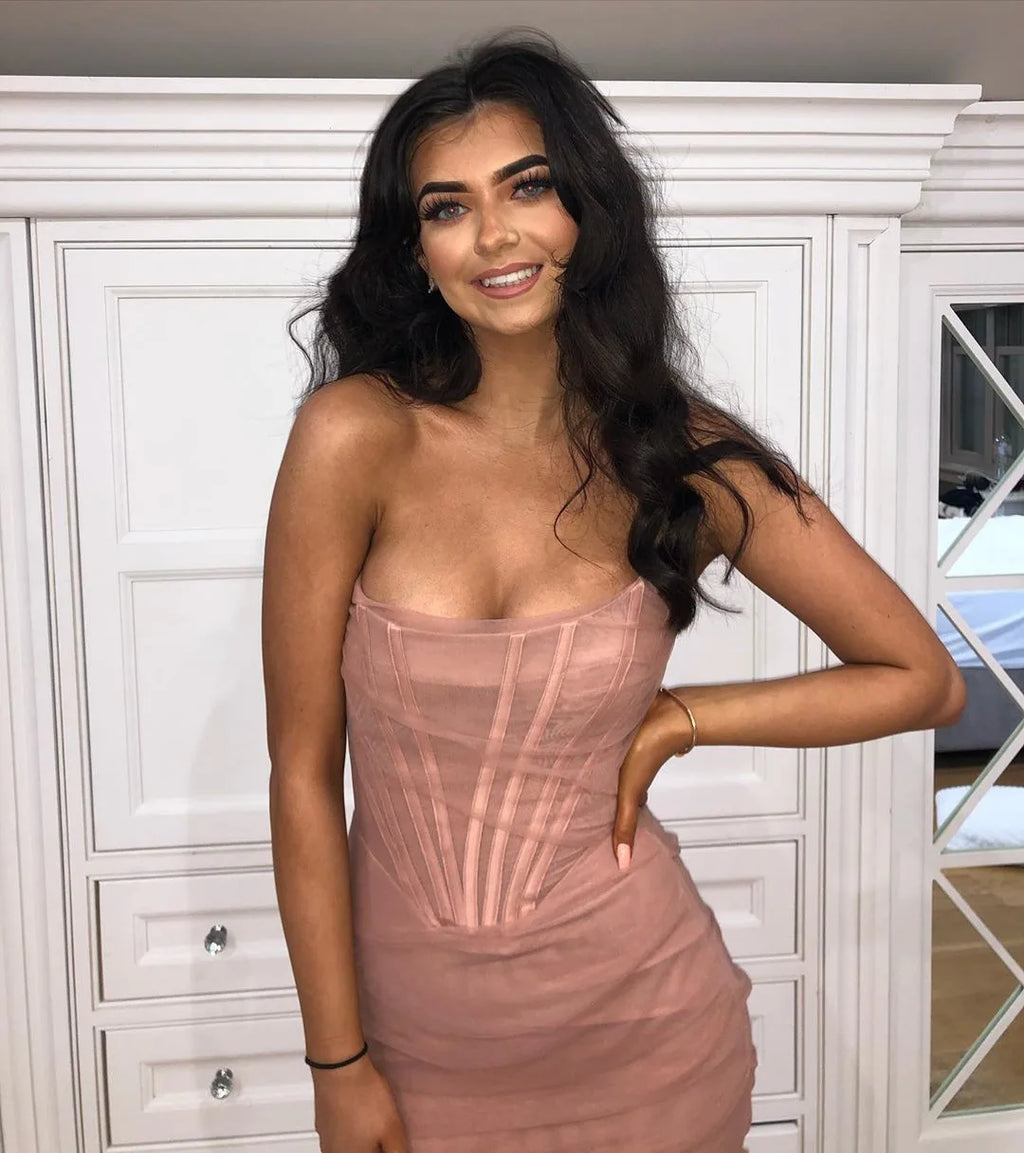 שמלת מידי סטרפלס מחוך שיפון - טולה