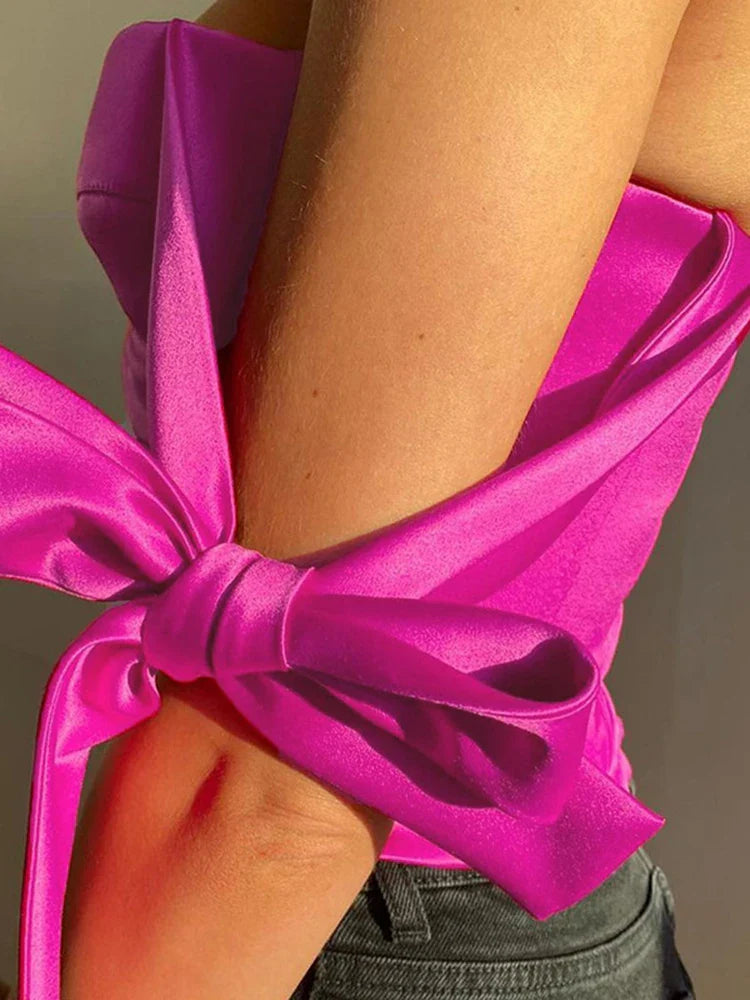 חולצת סאטן שרוולי קשירה פפיון - בילי