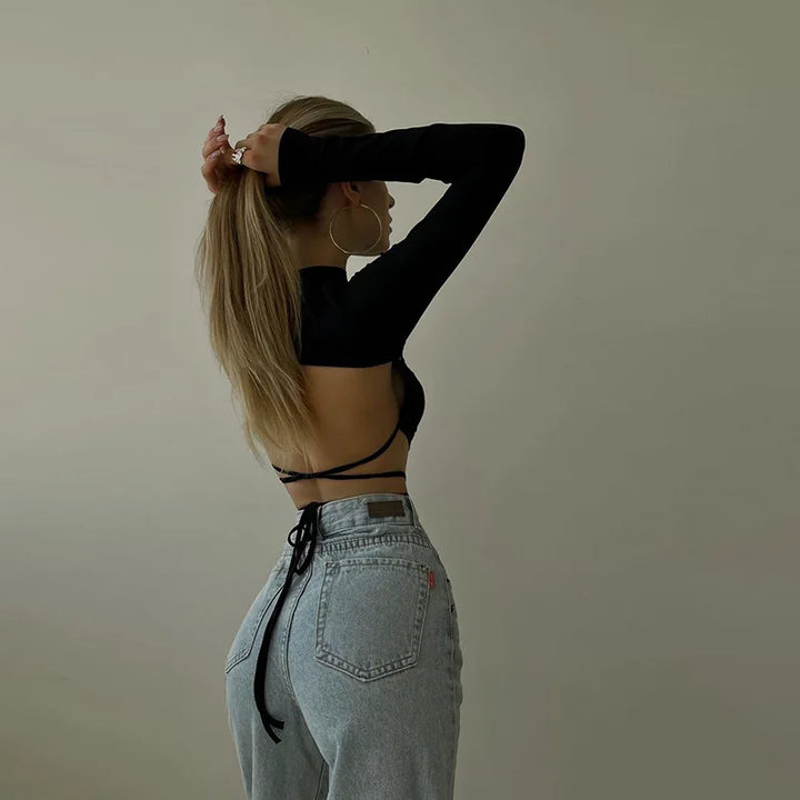 חולצת בטן בעיטור קשירות - אגנס