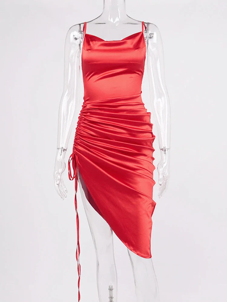 שמלת מידי כיווצים סאטן - ליס