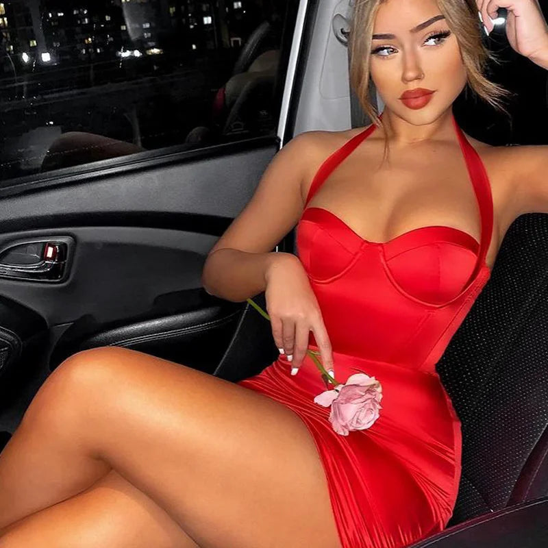 שמלת מיני סאטן צמודה בעיצוב מחוך - איילין