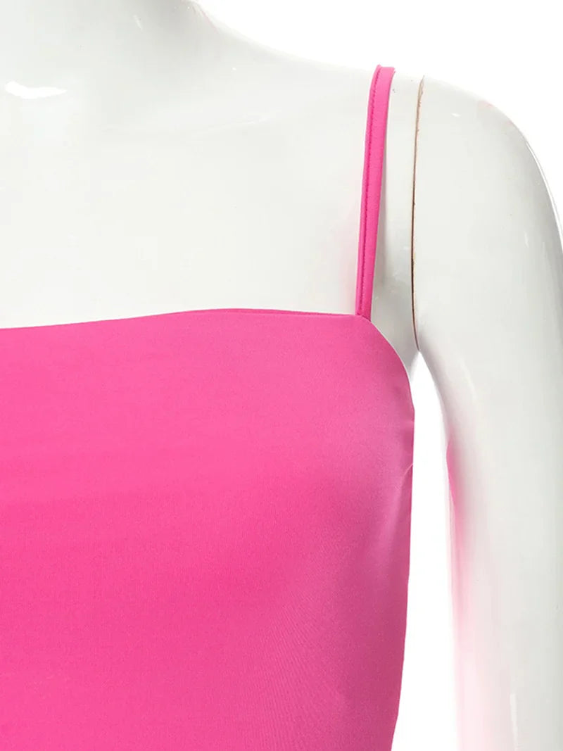 שמלת מקסי צמודה רצועות ספגטי בד מחטב ומחמיא - רוקסנה