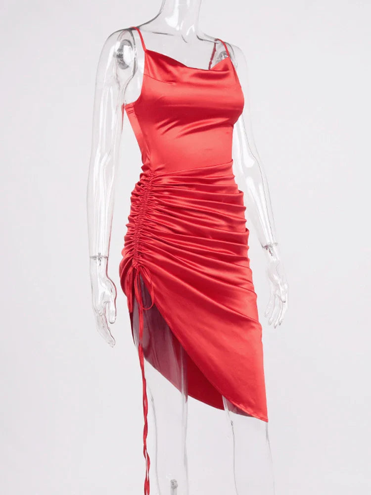 שמלת מידי כיווצים סאטן - ליס