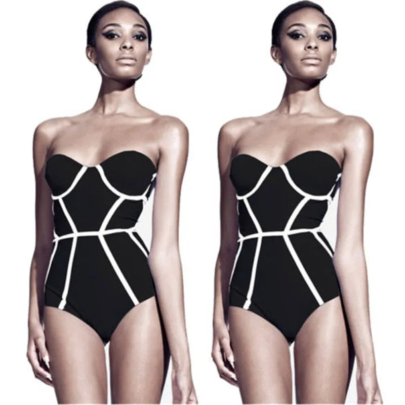 Monochrome strapless one-piece swimsuit - Elite