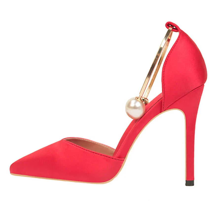 נעלי שפיץ סאטן בעיטור פנינה - פרל