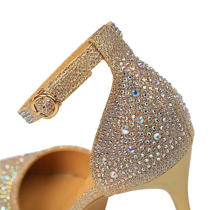 Pointed Heel Shoes with Crystal Diamond Decoration - Nestia
