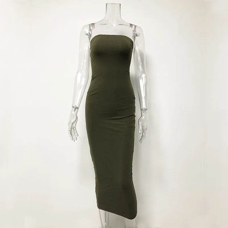 שמלת מידי סטרפלס צמודה בד מחטב - אור לי