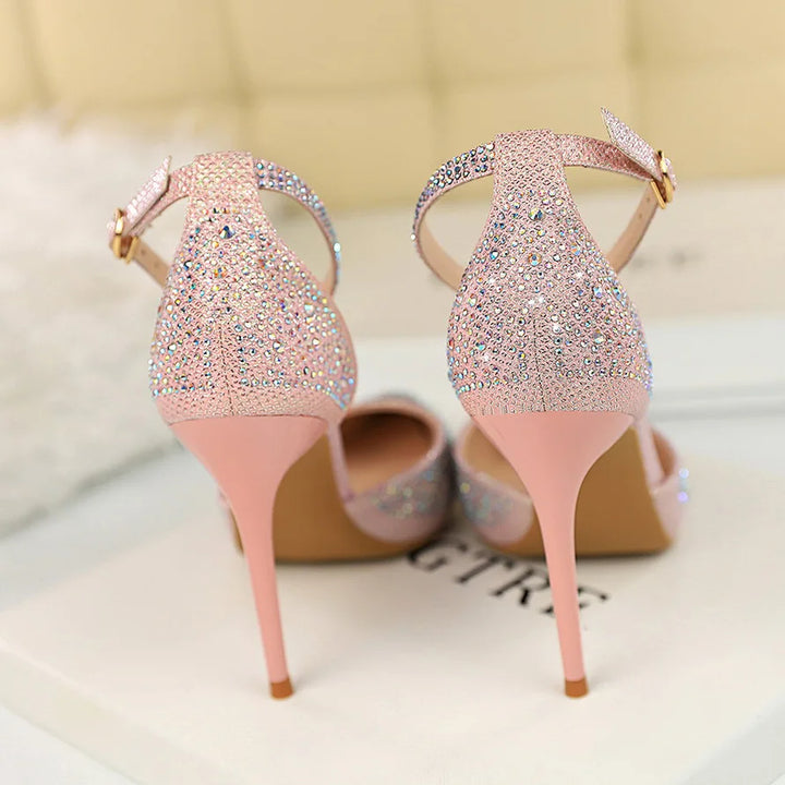 Pointed Heel Shoes with Crystal Diamond Decoration - Nestia