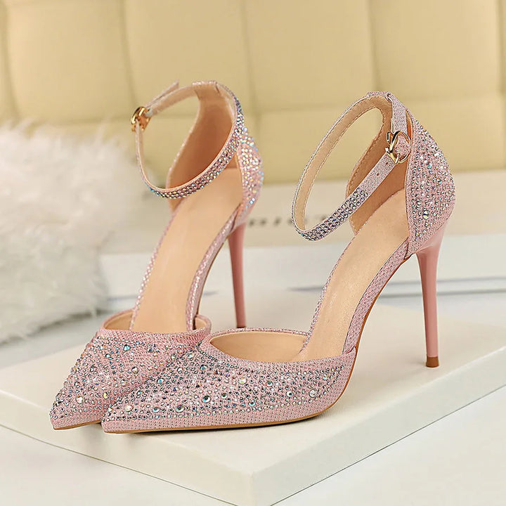 Pointed Heel Shoes with Crystal Diamond Decoration - Nestia