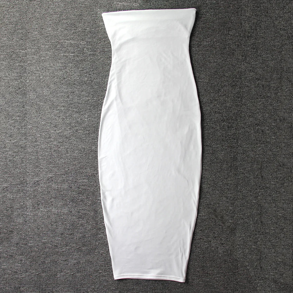 שמלת מידי סטרפלס צמודה בד מחטב - אור לי