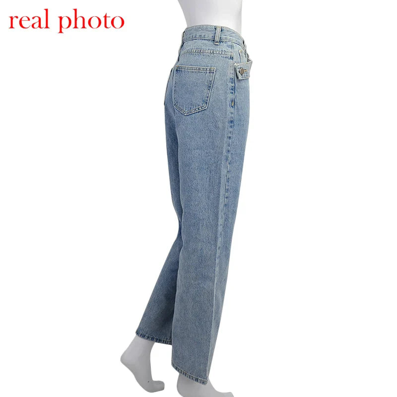 ג'ינס ישר גזרה גבוהה סטייל רופף בעצוב מיוחד - פיליפ