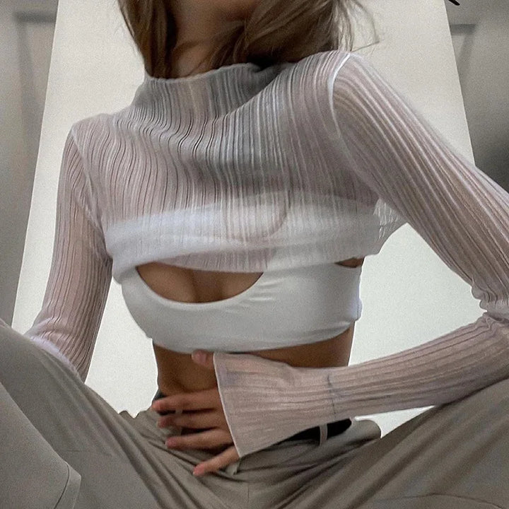 Semi-sheer crepe shirt - Sky