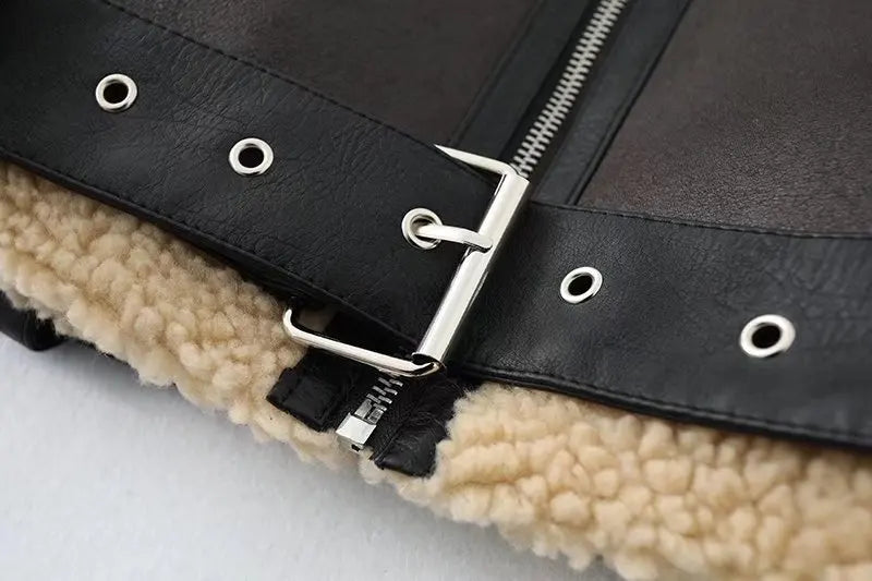 מעיל עור קצר פרווה פנימית - ג'וני