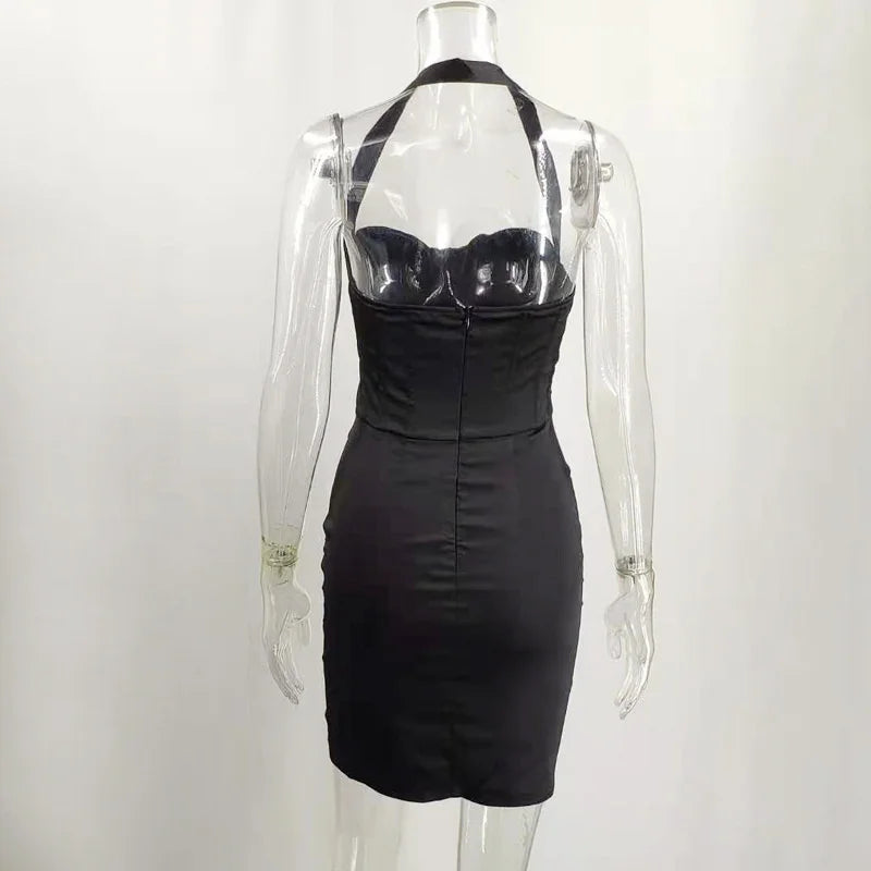 שמלת מיני סאטן צמודה בעיצוב מחוך - איילין