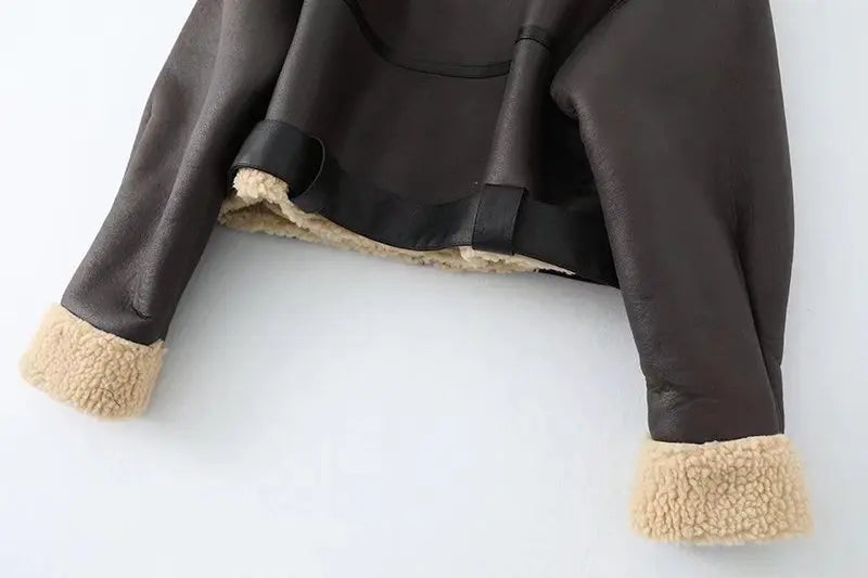 מעיל עור קצר פרווה פנימית - ג'וני