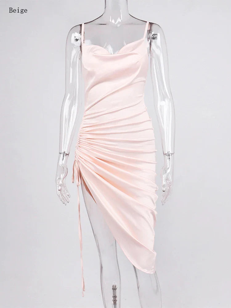 שמלת מידי כיווצים סאטן - ליס