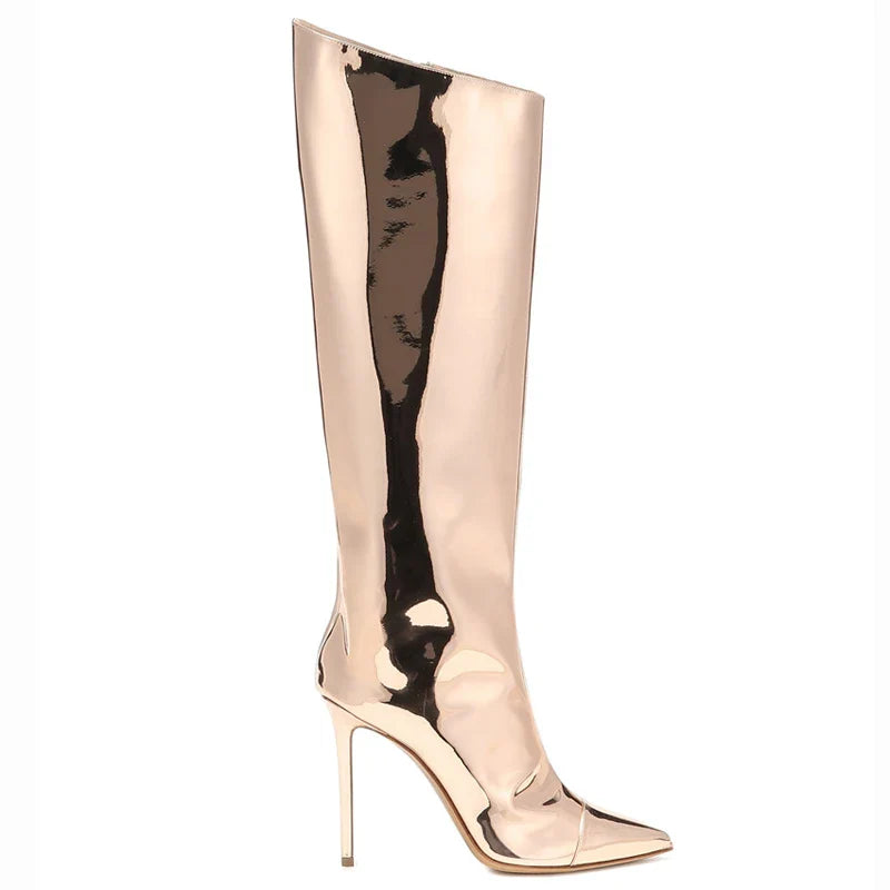 High-heeled pointed-toe boots in shiny leather design - Sloane