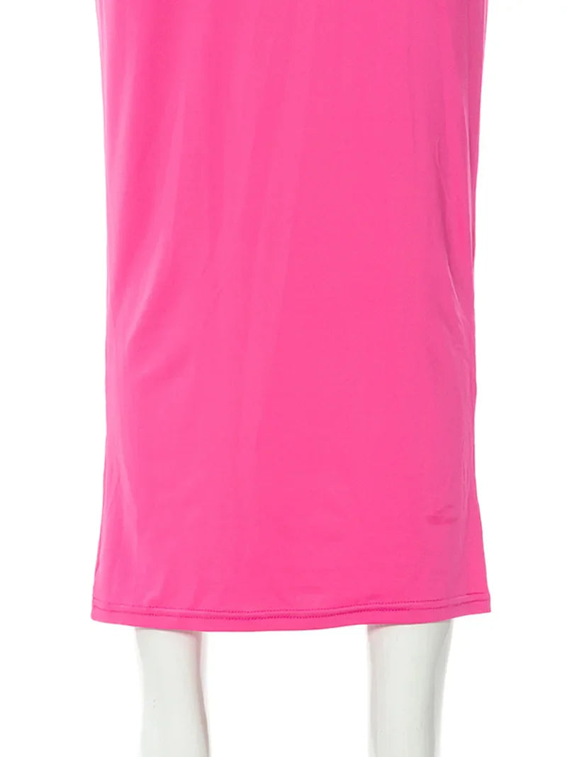 שמלת מקסי צמודה רצועות ספגטי בד מחטב ומחמיא - רוקסנה