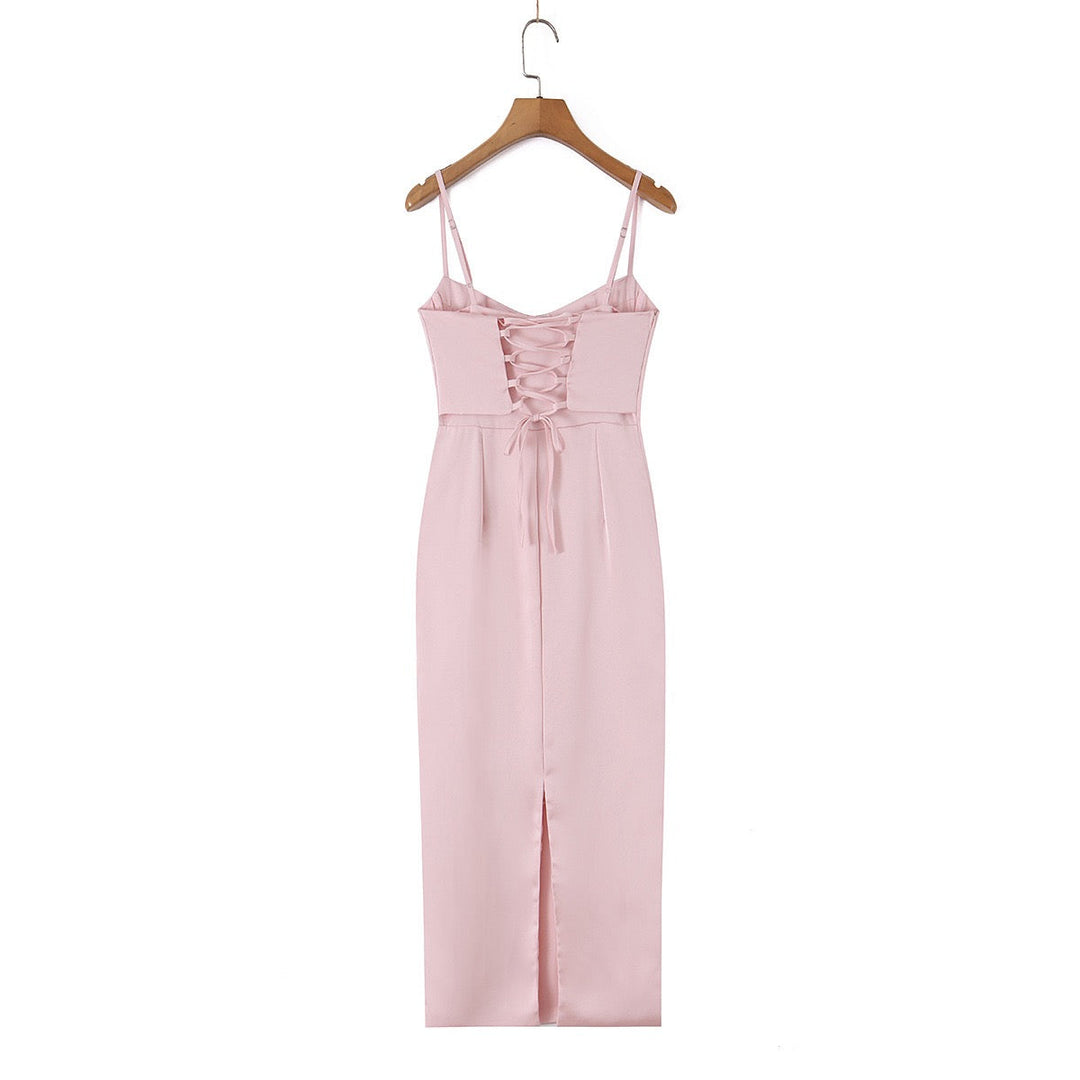 Satin maxi dress with back ties – Nelly