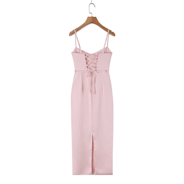 Satin maxi dress with back ties – Nelly