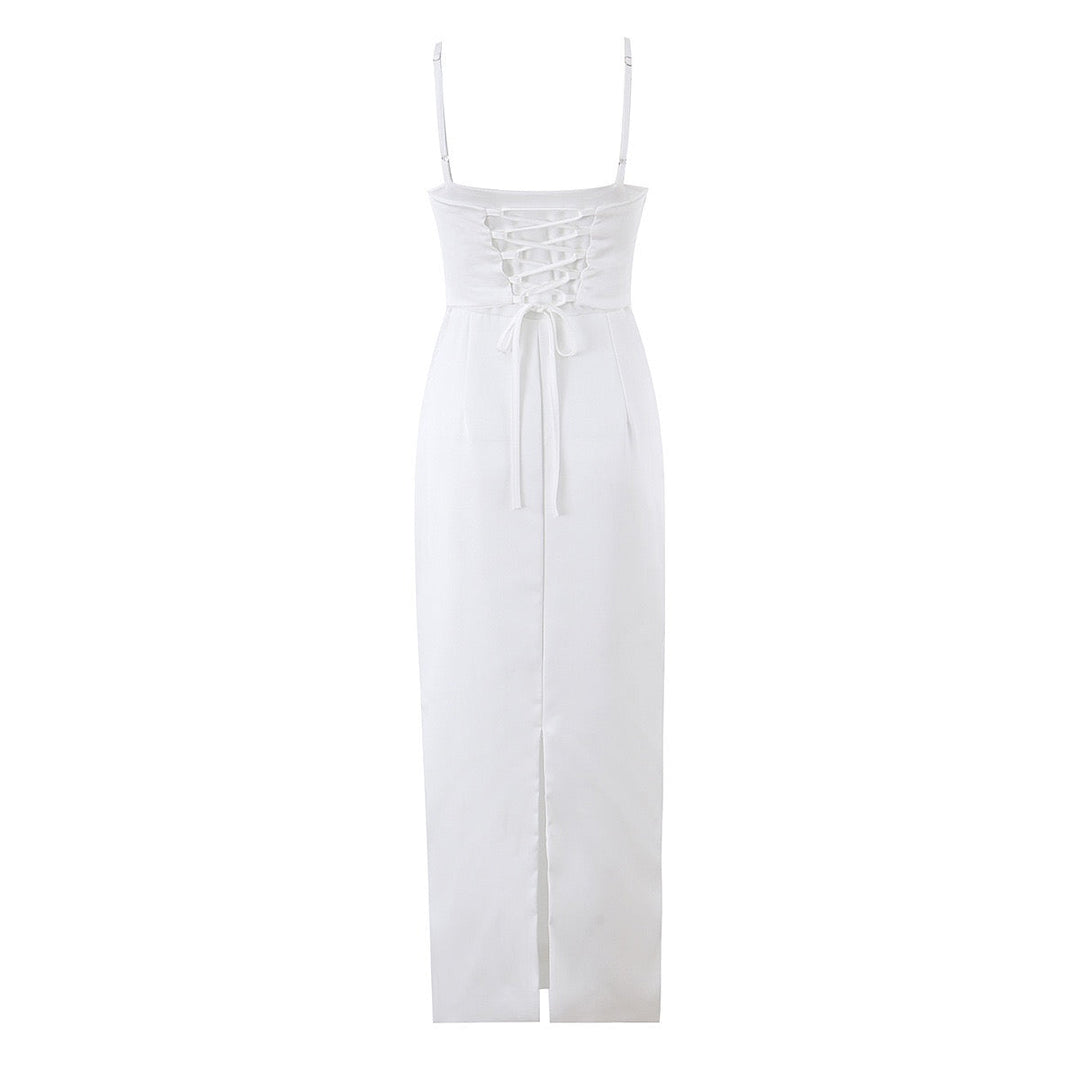 Satin maxi dress with back ties – Nelly