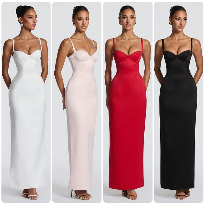 Satin maxi dress with back ties – Nelly