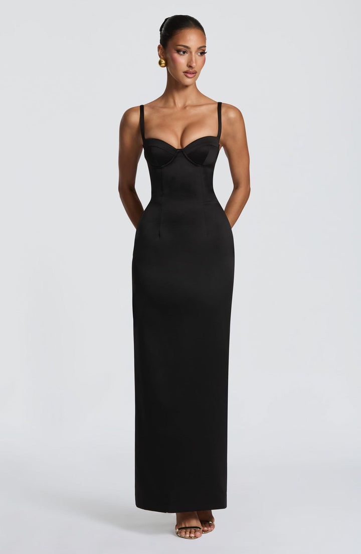 Satin maxi dress with back ties – Nelly