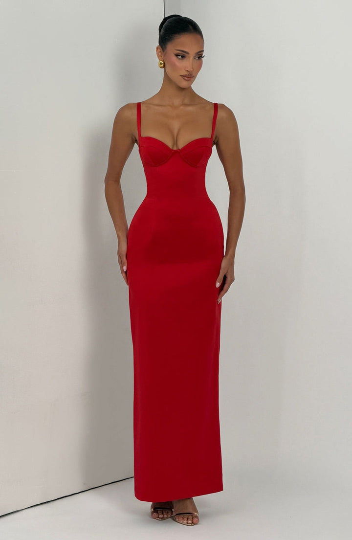 Satin maxi dress with back ties – Nelly